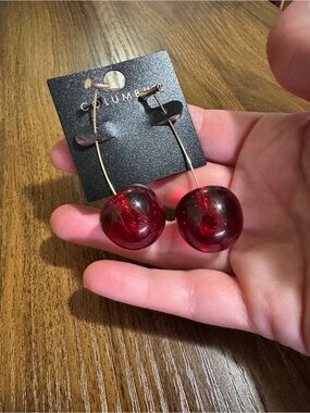 Glass Cherry Drop Earrings in Deep Red by